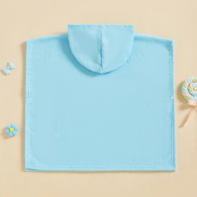 Kids Hooded Beach Poncho Towels Solid Color Loose Fit Beach Robe Cover-up for Summer