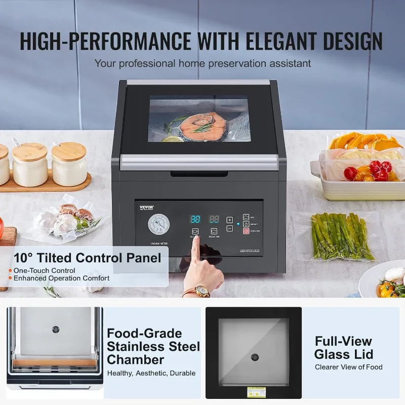VEVOR Chamber Vacuum Sealer, 380W Vacuum Pump Power, Vacuum Packing Machine for Wet Foods, Meat, Compact Design 4
