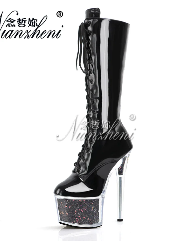 Lace Up 20cm Models Show Stripper Heels Platform Thigh High Boots 8Inches Sexy FetishPole Dance Shoes Exotic Gothic Nightclub