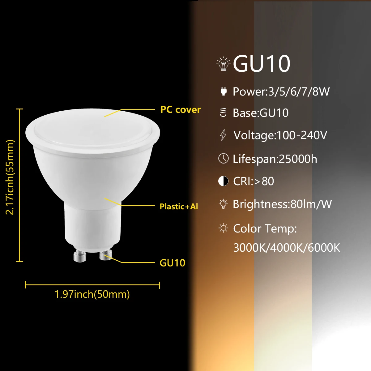 LED Ʈ Ʈ, GU10 AC100v-240v, 3000k, 4000k, 6000k, 3w-8w, Ȩ ǽ  ü 50W ҷΰ  , 1-10 