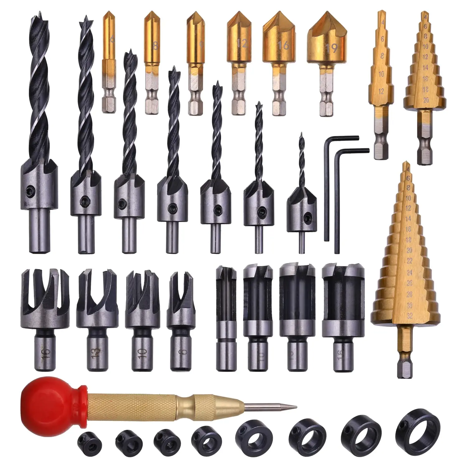 

Wood Working Chamfer Drilling Tools Drill Bits Set Wood Plug Cutter Three Pointed Countersink Drill Bits with L-wrench