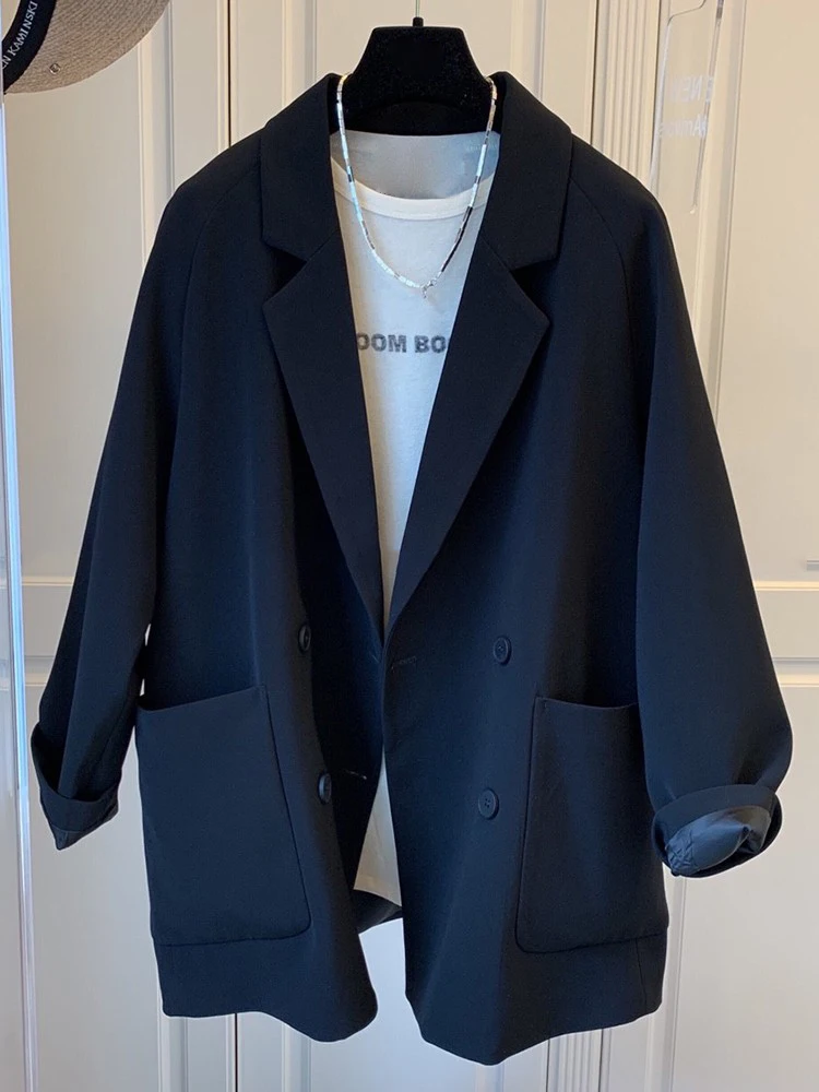 

SuperAen New Design Draped Jacket Top Korean Casual Loose Autumn 2023 Black Jacket for Women