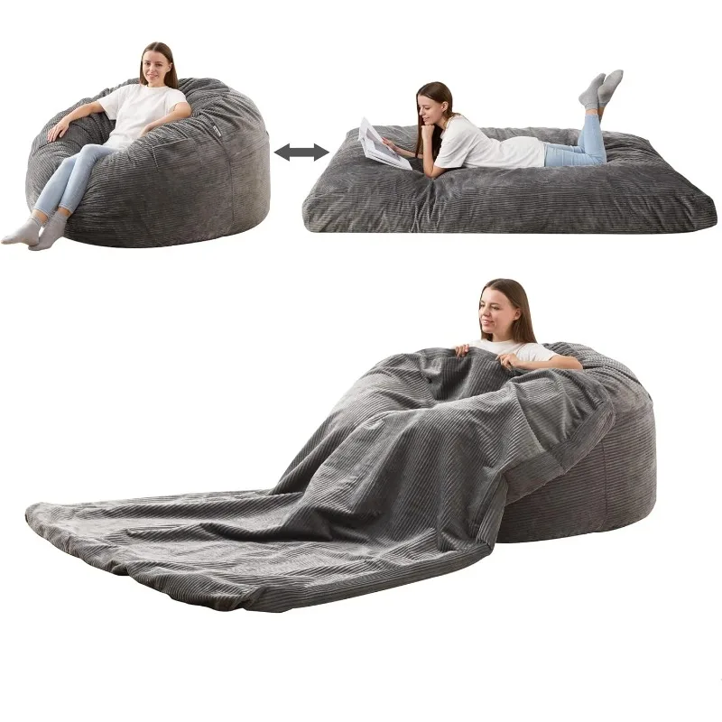 

Corduroy Bean Bag Chair, Variable Shape from Bean Bag to Matress, Convertible Beanbag Chair for Home, Living Room(Grey, Full)