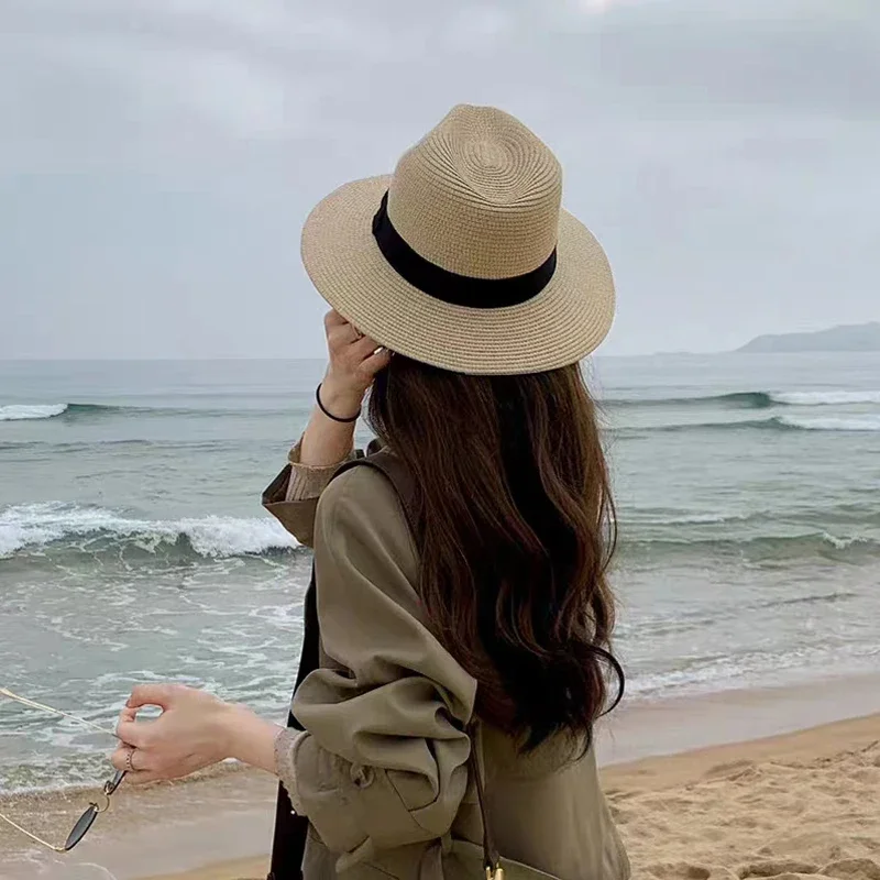 남녀공용 천연 파나마 빨대 모자, 큰 사이즈 56-58 59-60cm, 넓은 챙, 해변 자외선 차단 페도라 태양 모자, 여름 도매, 신제품