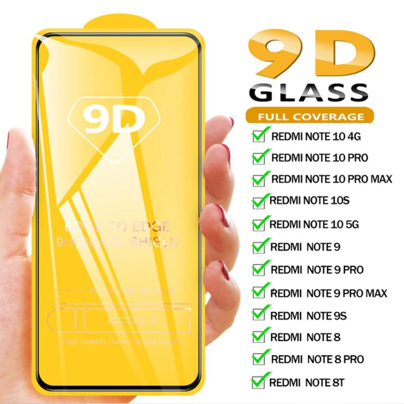 mobile screen protector 9D Protective Glass For Xiaomi Redmi Note 10 9 8 Pro 11 10 Pro Max 11S Plus 10S 9S 8T Note10 Screen Protector Full Cover Glass phone screen protectors