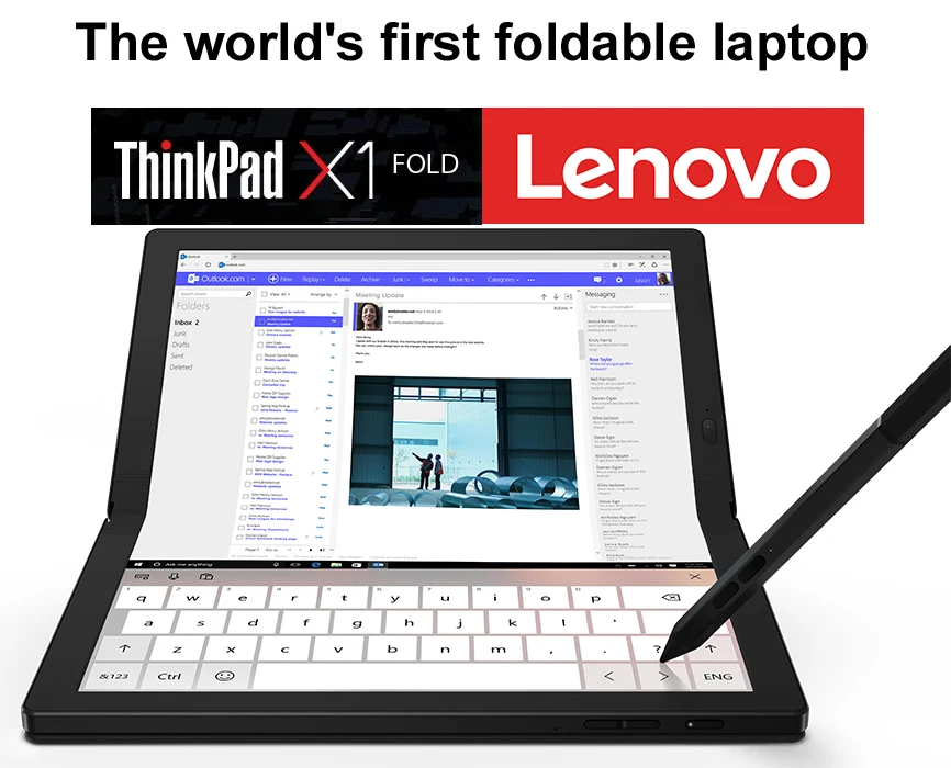 世界上第一个可折叠PC Lenovo ThinkPad X1折叠电脑，带有13.3英寸2K OLED触摸屏i5-L16G7 8GB 512GB UHD UHD图形