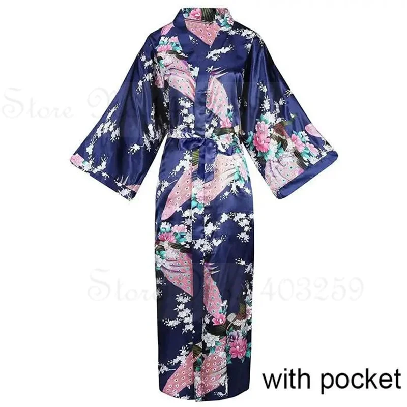 Elegant Satin Kimono Robe with Pockets - Women's Luxurious Loungewear and Bridal Dressing Gown