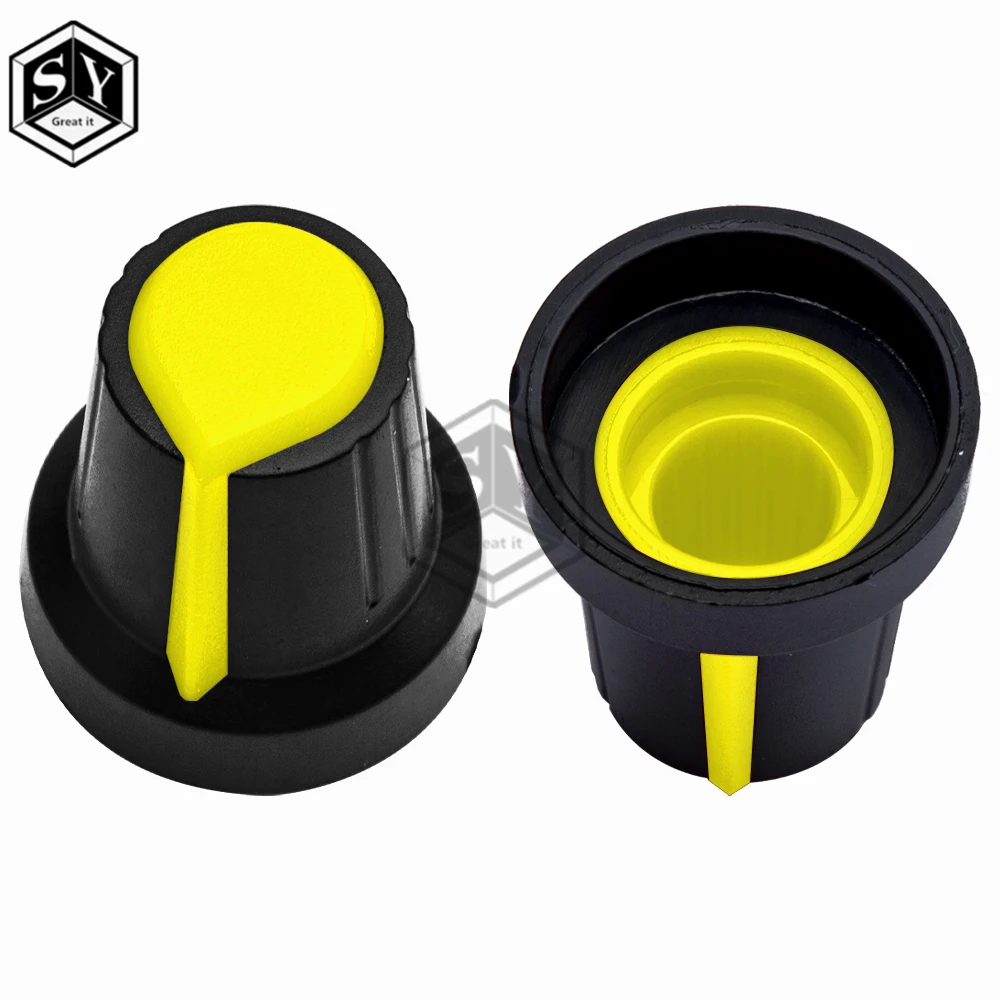 5PCS/lot WH148 Potentiometer Knob Cap(copper core) 15X17mm 6mm Shaft Hole AG2 Yellow Orange Blue White Red 5value*1PCS = 5PCS For Potentiometer Knobs