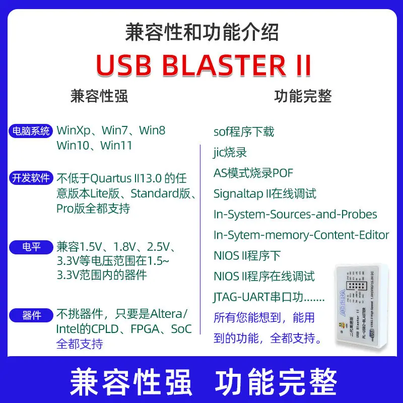 USB Blaster II 고속 Altera FPGA 다운로더 에뮬레이터 디버거 고성능 버전 CPLD+USB 오리지널 공장 솔루션