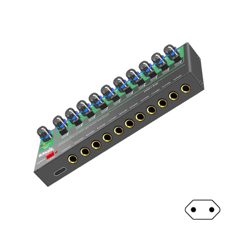 MX1000 10 Channel Sound Mixer USB Switching Box 6.5mm 10 in 1 Out Distribution