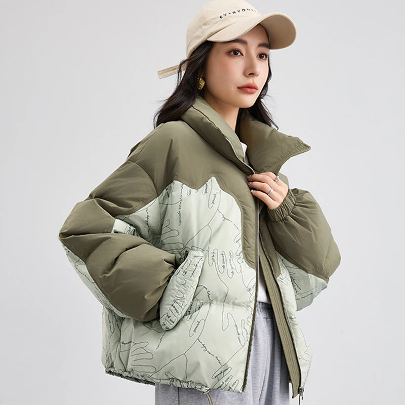

Splicing Parkas with Stand Collar for Women Green Coat Thick Warm Jacket Wild Bread Clothes Leisure Fashion 2022 Winter