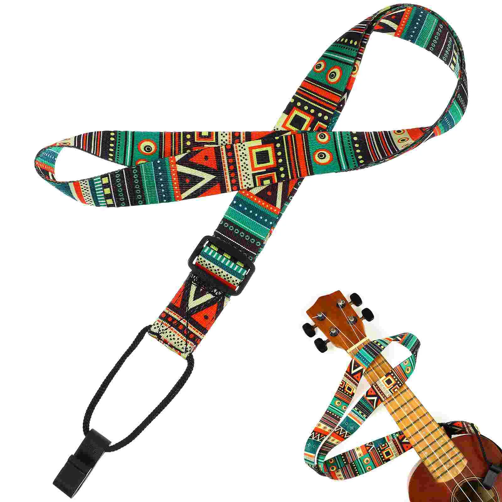 

Ukulele Strap Guitar Strap Vintage Ethnic Style Adjustable Colorful Pattern Strap with Hook Carry Accessory