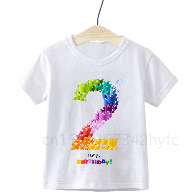 

Kid Colorful Butterfly Happy Birthday Number 1~10 Cartoon Print T Shirt Children T-shirts Boy&Girl Funny Gift Tshirt Baby 24M-8T