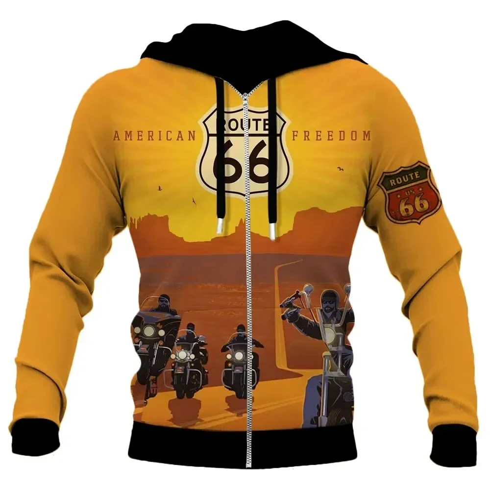 thumbnail image 1 of Sudadera con capucha y cremallera para hombre, informal, nueva, de primavera y otoño, con estampado de la Ruta 66, de manga larga, estilo urbano, holgada y de gran tamaño, 1 of 5