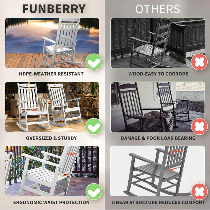 Patio Rocking Chairs Set of 4,Poly Lumber Rocker,All Weather Rocking Chair Outdoor,High Back Porch Rocker,CrackerRocking