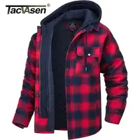 TACVASEN Men's Flannel Shirt Jacket with Removable Hood Plaid Quilted Lined Winter Coats Thick Hoodie Outwear Man Fleece Shirts 1