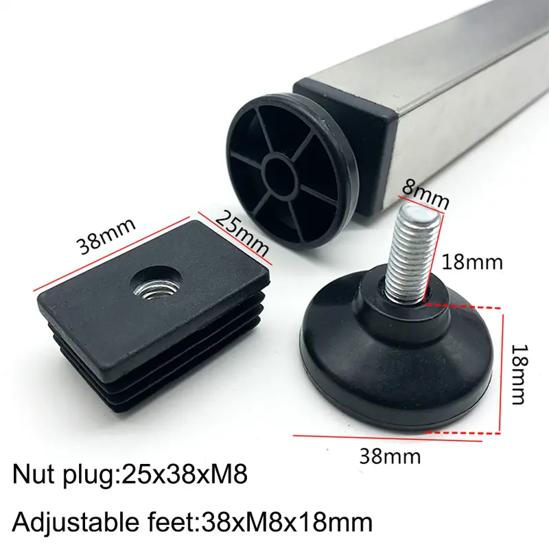 4Pcs Adjustable Furniture Feet And Square/Rectangular Tube Plug With Nuts Black Sofa Chair Table Leveler Legs For Furniture - Image 8