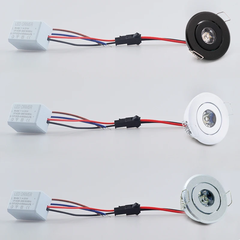 LED 미니 다운라이트, 조도 조절식 스포트 라이트, 오목한 램프, AC85-265V 천장 조명, 알루미늄 52mm, 드라이버 포함, 1W, 3W, 6 개