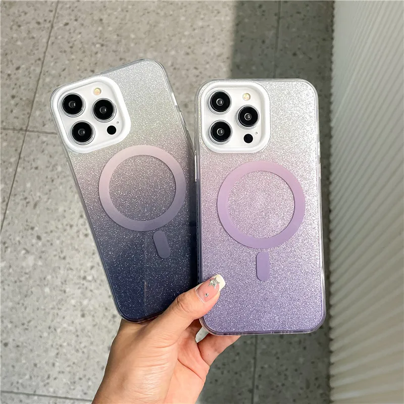 

35PCS Luxury Shining Transparent Hard Cover For iPhone 12 Pro Max Phone Case Magnetic Wireless Charge Glitter Gradient Case