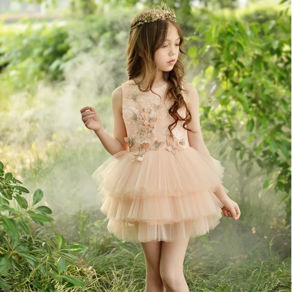 

Flower Girl Dresses Square Collar Sleeveless Princess Communion Wedding Party Dress School Graduation Dinner Performance Gown