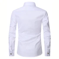 Chemise habillée homme 2026 à poignets mousquetaires, nouvelle chemise décontractée blanche à manches longues avec boutons, coupe classique, vêtements de marque pour homme 4