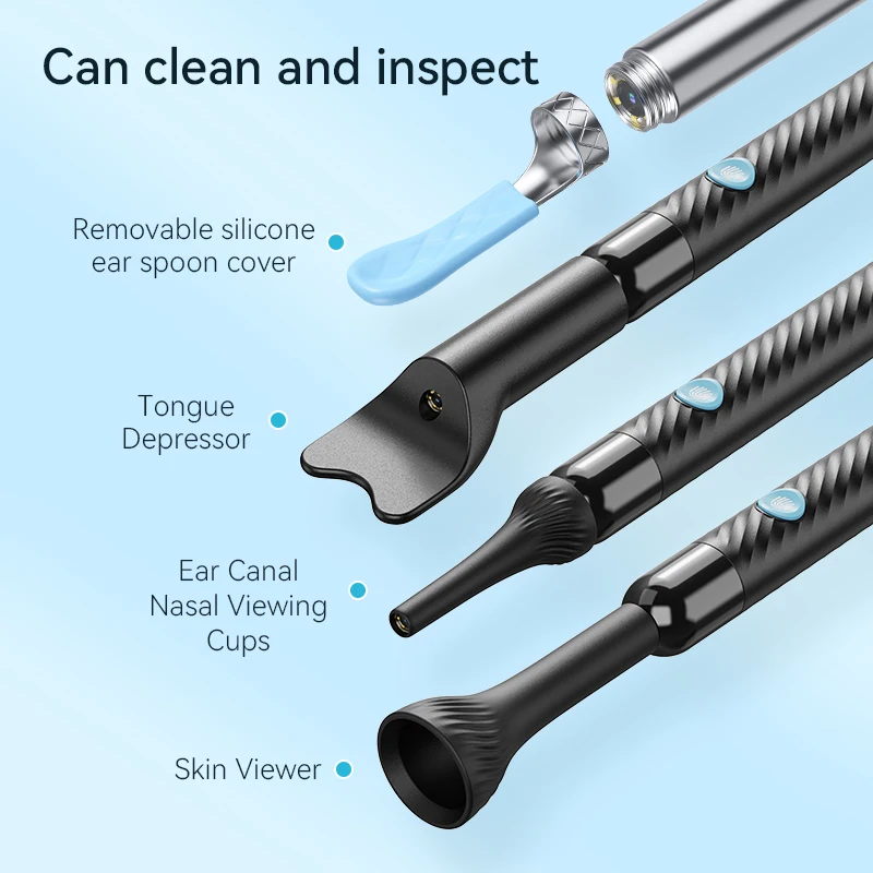 Wireless Ear Wax Removal Camera Rechargeable Ear Cleaner 8 Megapixels 6 Pcs Spoon Set Canal Clean