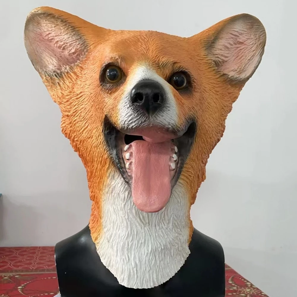 Máscara De Perro De Látex Para Cosplay – Cabeza De Animal Realista Con Orejas, Neopreno Suave, Talla Única Para Adultos, Ideal Para Halloween Y Fiestas