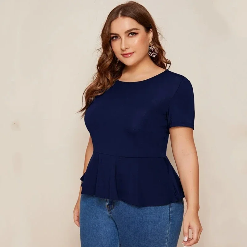 

Женская блузка с коротким рукавом и оборками, размеры 6XL, 7XL, 8XL