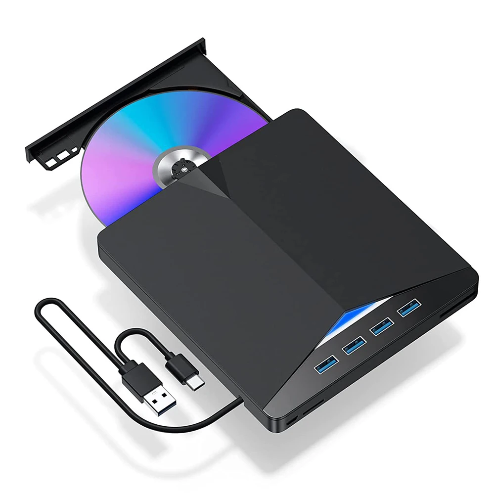 7 In 1 USB3.0 Type-C External Mobile Drive CD DVD Burner Plug-and-Play for Windows 11/10/8/7/Linux/ OS
