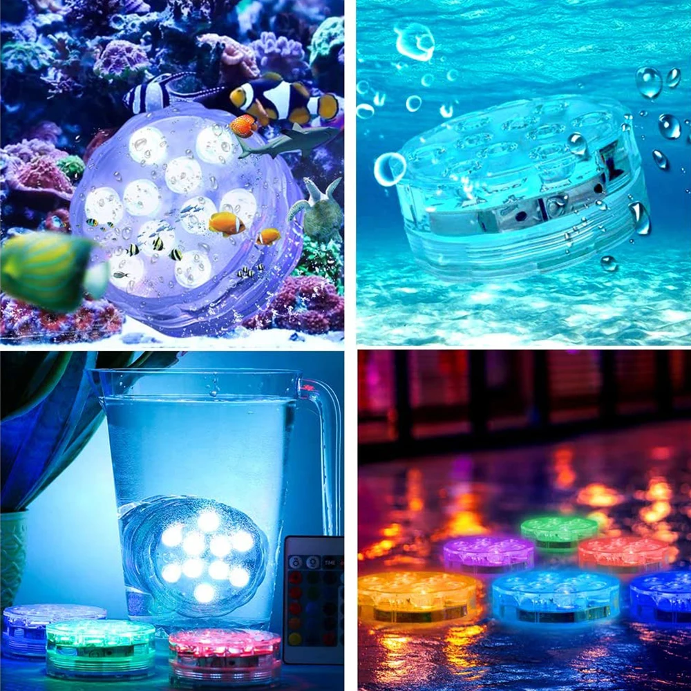 swimming pool lights underwater 10leds RGB Submersible Light Battery Powered Underwater Night Light Outdoor Vase Bowl Garden Pond Swimming Pool Party Decor Lamp underwater led lights