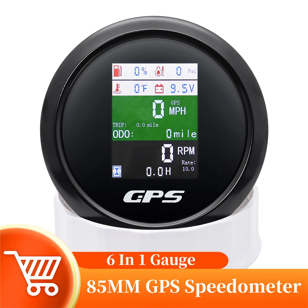 Tachimetro Gps Marino Da 85Mm Con Antenna Gps 6 In 1 Indicatore Di Livello Del Carburante Della Temperatura Dell'Acqua Contachilometri Impermeabile Pe