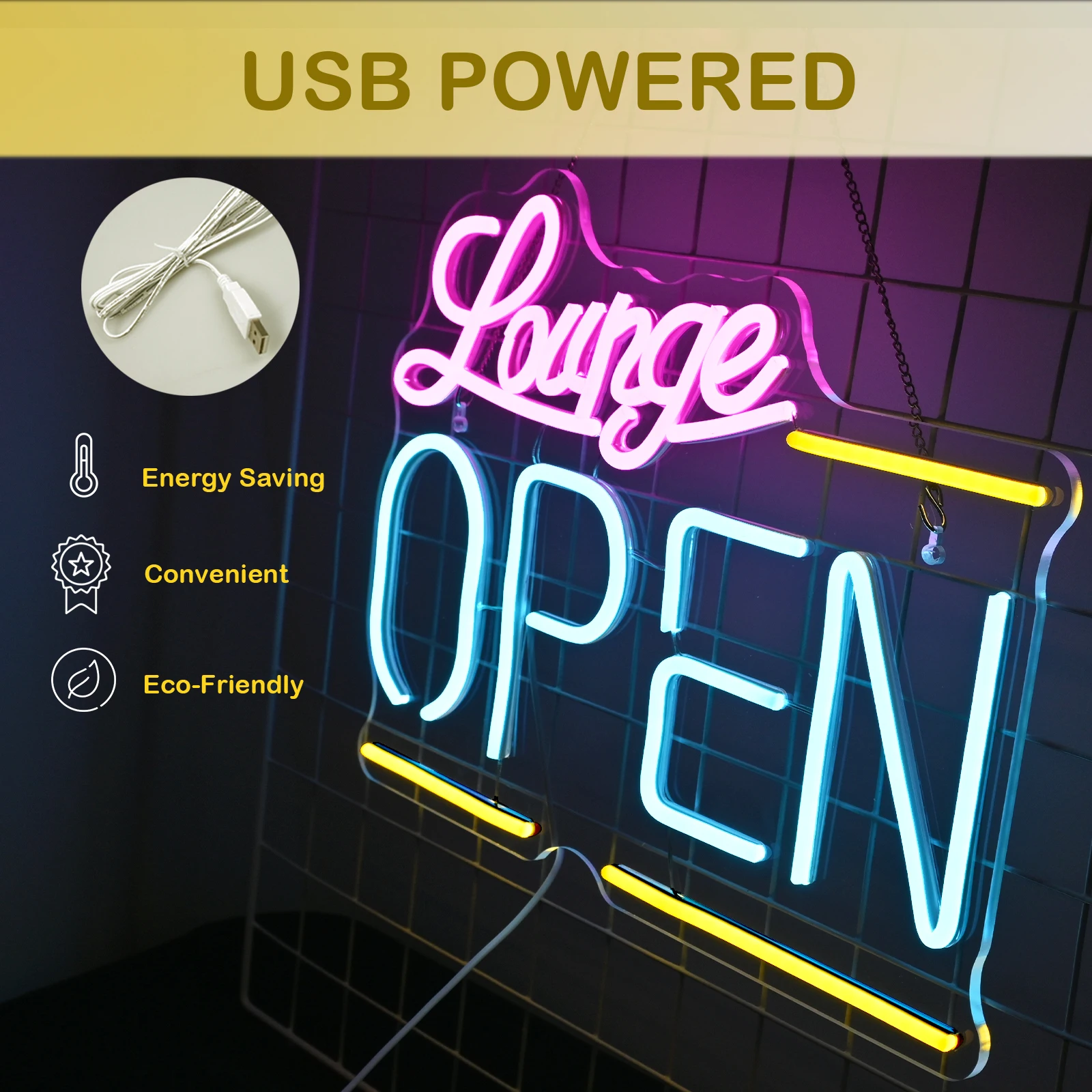 Lounge Open Neon Sign VIP Lounge Neon Signs for Wall Decor Dimmable Light Business Bar Night Club Hotel Beauty Salon Decor