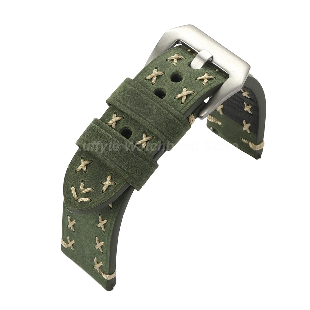 Vintage Thick Genuine Leather Watch Strap Bracelet with Pin Buckle