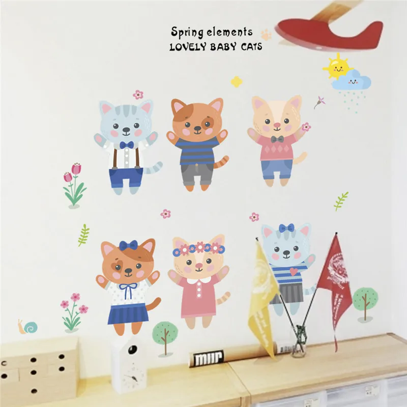 

Cartoon Cat Family Wall Stickers For Kids Room Bedroom Decoration Pet Animal Mural Art Diy Home Decals Pvc Decals