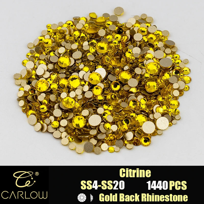 Shiny Gold Back Glass Crystal Rhinestones for DIY Crafts and Nail Art - 1440 Pieces