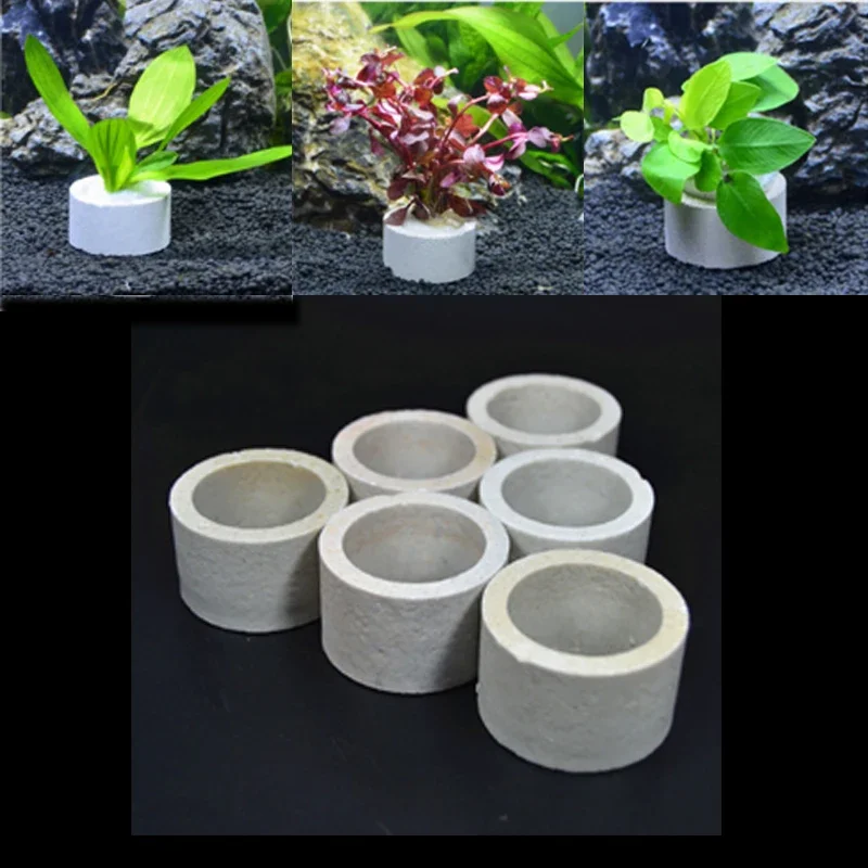Fish Tank Ornaments Fish Tank Decorations Aquarium Ornaments Fish Tank Water Plants Fixed Base Planting Basin Aquarium Decorations Ceramic Ring Aquatic Plant Fixing Pot Polka Potted