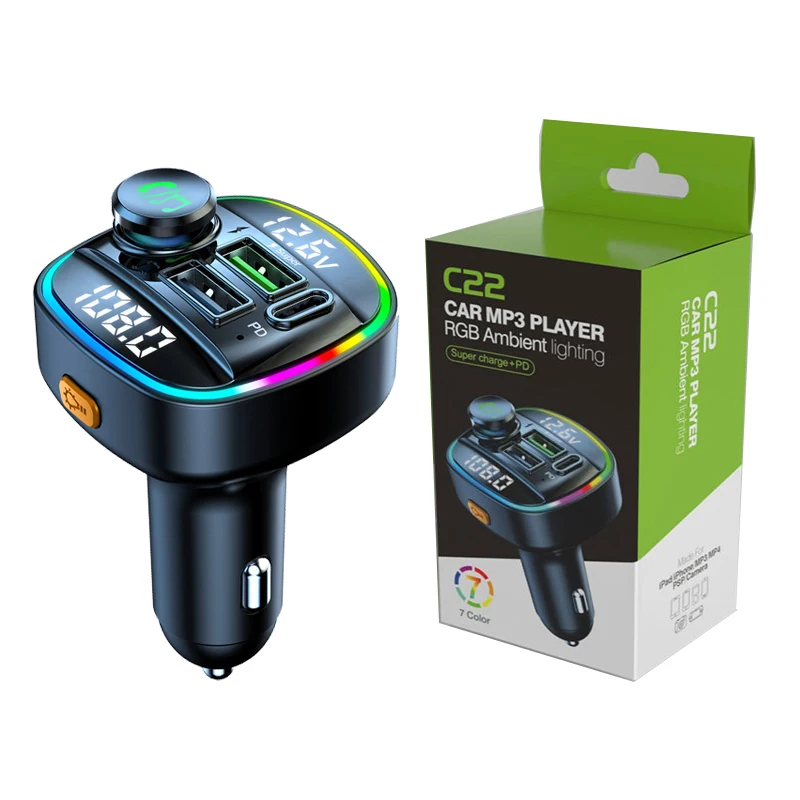 Auto Bluetooth-kompatibel 5,0 FM Transmitter QC 3,0 PD20W Dual USB Schnelle  Ladegerät Auto MP3 Player Große Mikrofon Auto elektronik - AliExpress