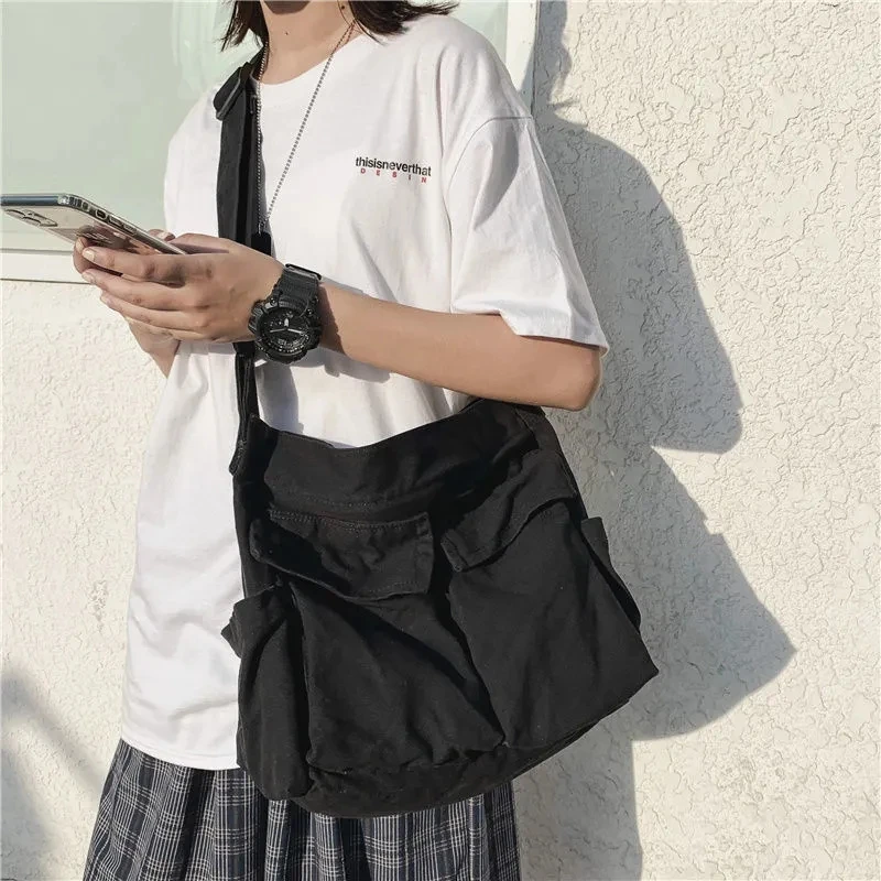 

2022 New Y2K Retro Women's Shoulder Bag Messenger Bag Canvas Black Green White Handbags Bag Student Large Capacity Shopping Bag