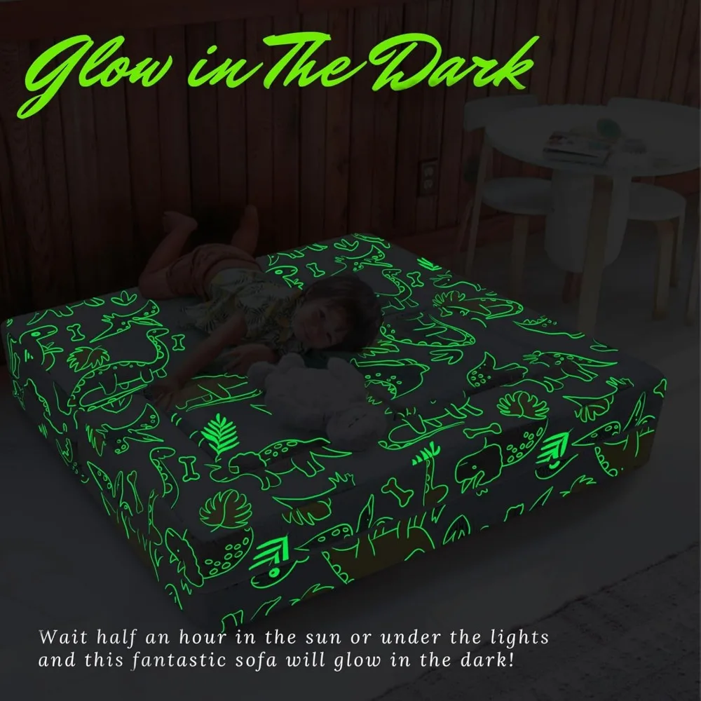 Modular Kids Sofa,Toddler Play Couch Fold Out for Playroom, Dinosaur Glow in Dark Convertible Plush Foam Chair 6
