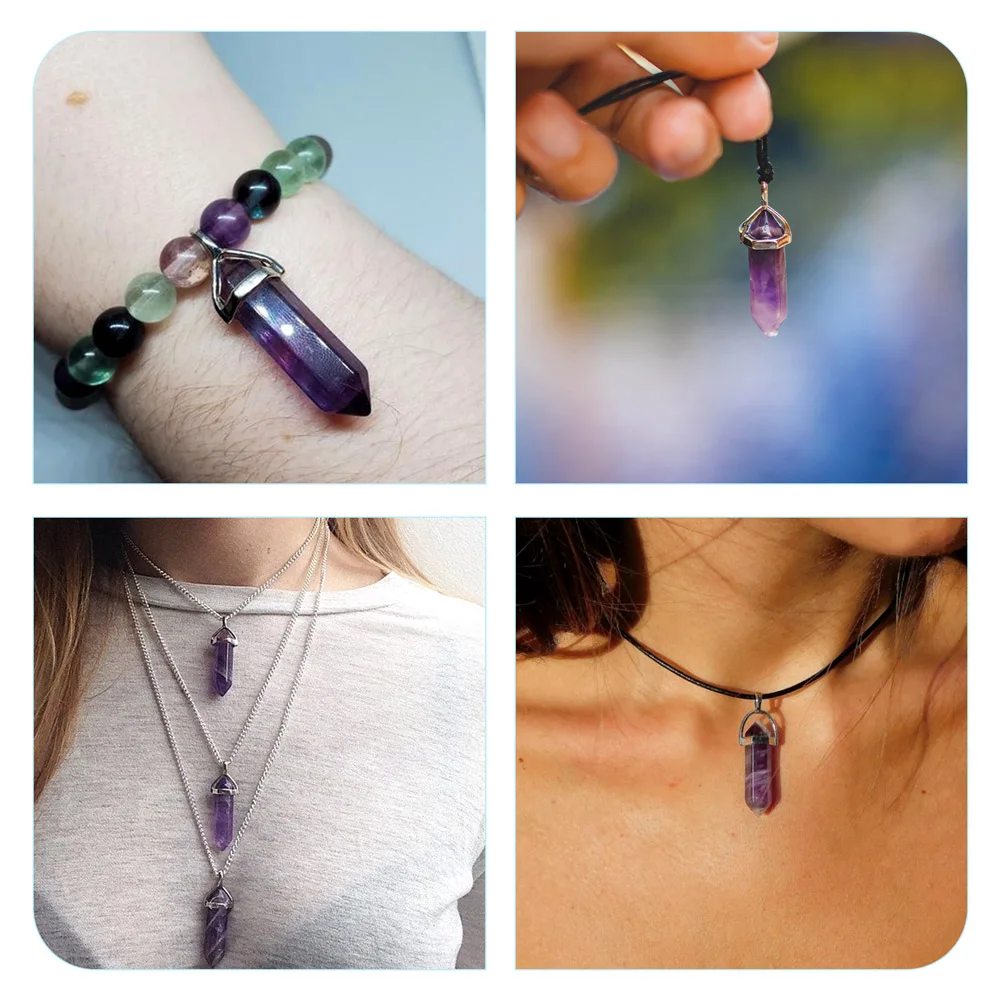 10pcs Natural Fluorite Stone Hexagonal Pendulum Reiki Charm Pendants For DIY Jewelry Making Necklaces 39x10x12mm