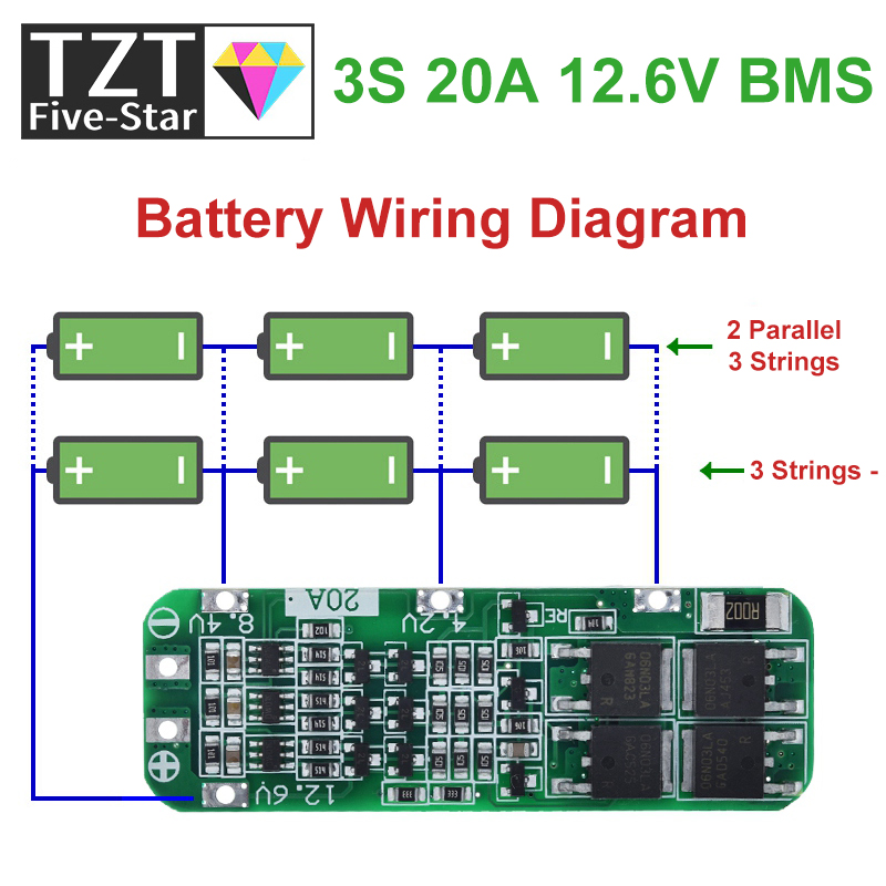 3S 20A Li-ion Lithium Battery 18650 Charger PCB BMS Protection Board For Drill Motor 12.6V Lipo Cell Module 64x20x3.4mm