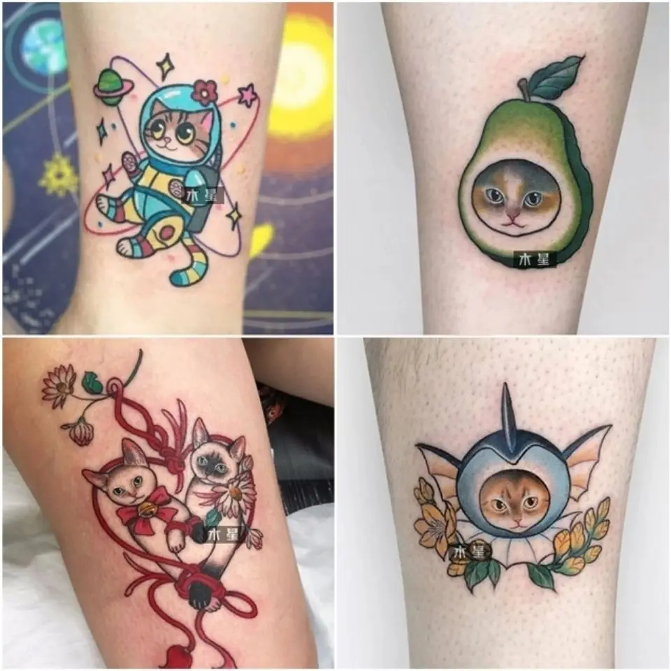 30pcs/lot Cats Tattoo Stickers Cute Ins Series Colorful Arm Leg Hand Lovely Body Art Fake Tatoo Temporary