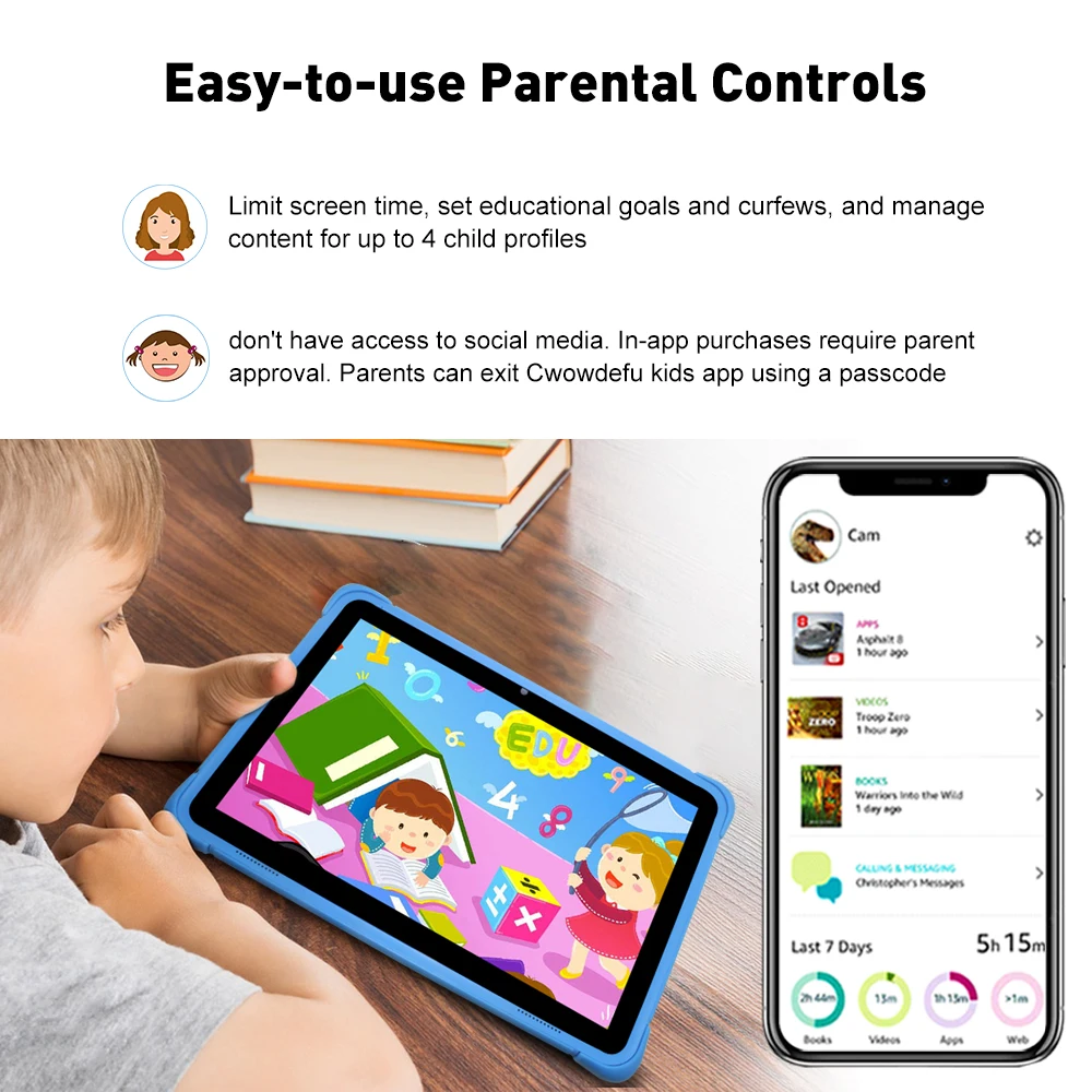 Cwowdefu tablet per bambini da 10.1 pollici Android 12 Quad Core