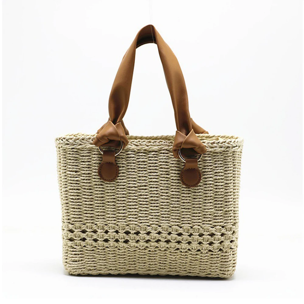 Bohemian Paper Rope Straw Bag Handmade Woven Box Bags for Women Handbags Hollow Travel Beach Bag New 2024 Basket Bags Clutch New