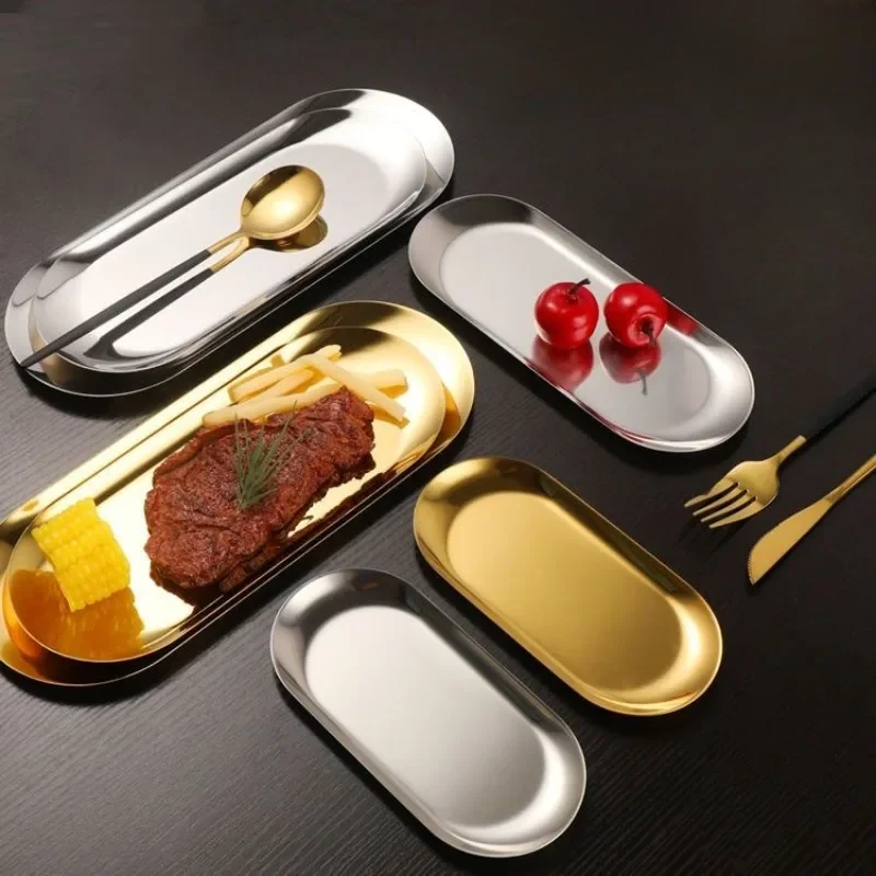 

Золотая тарелка из нержавеющей стали для закусок, овальная тарелка, десерт для ресторана, стандартная тарелка