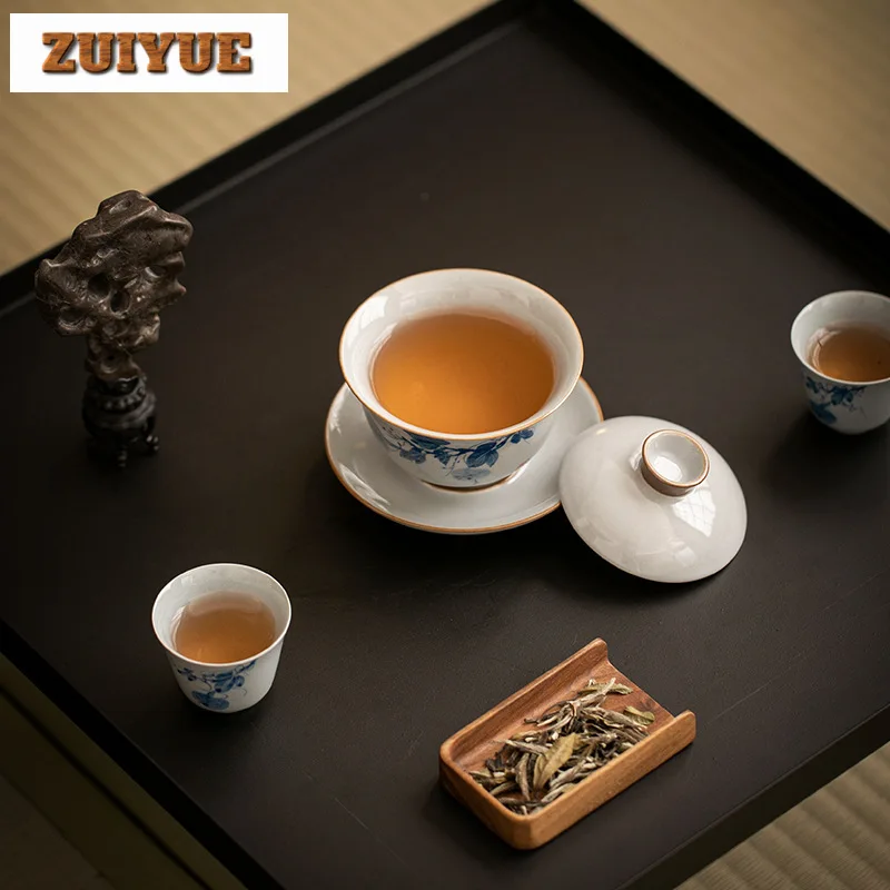 160ml Hand-painted Gourd Gaiwan Handmade Hand Grab Three Talents Tea Tureen Household Tea Maker Cover Bowl Ceremony Gift