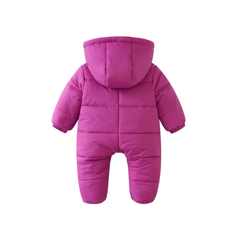 Autumn Winter Solid Color Baby Girl Hooded Coat Thickened Jumpsuit with Zipper Newborn Warm Rompers Boutique Clothing