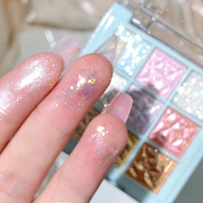 Eye Shadow Eye Shadow Plate 9 Colors Glitter Snowflake Dream Girl Pearly Matte Highlights Cool Tone