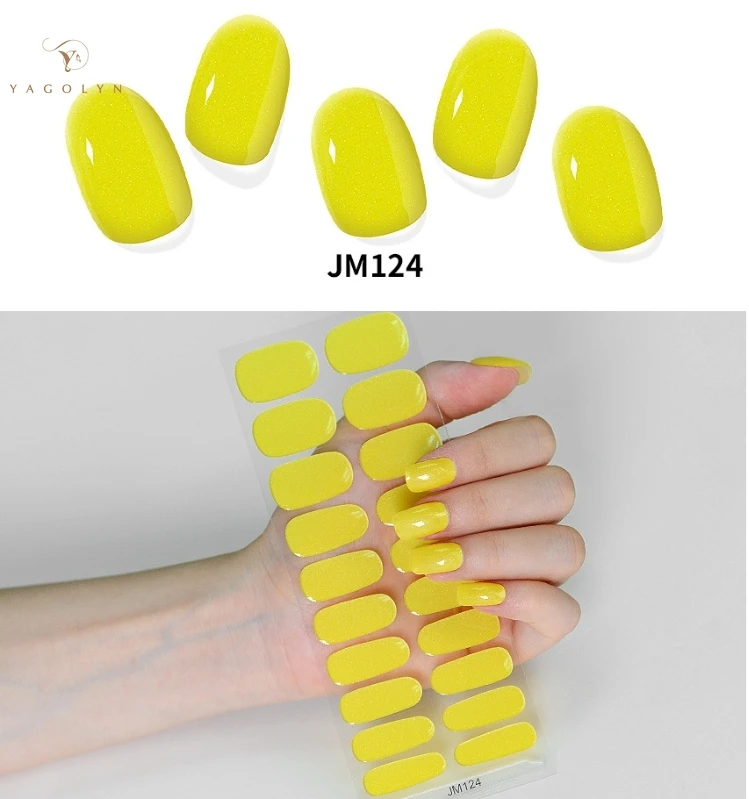 20Tips Nude Semi-Cured Gel Nail Patch Slider Waterproof Long Lasting Solid Color Full Cover Gel Nail Sticker UV Lamp Needed 4