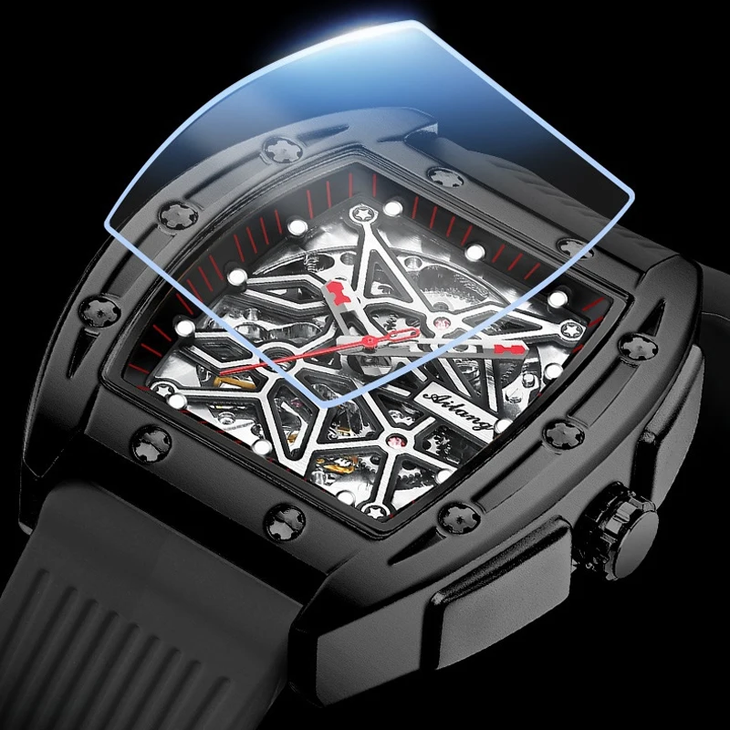 AILANG Brandneue Herrenuhr mit hohler mechanischer Uhr, modisches Lederarmband, wasserdicht, Skelett-Automatikuhr, Herren-Sportuhr_voghion.com